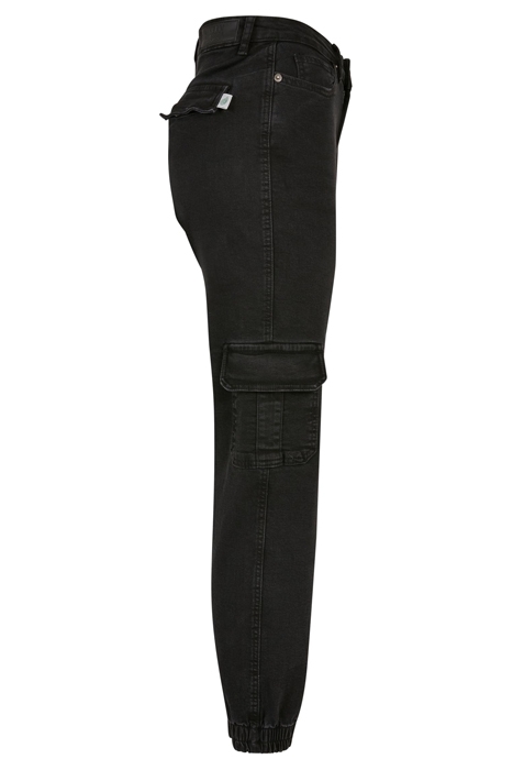 LADIES ORGANIC STRETCH DENIM CARGO PANTS BLACK WASHED 7