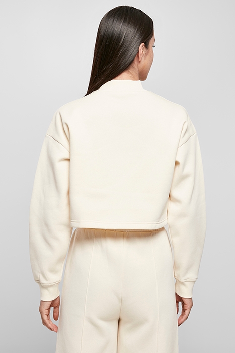 LADIES CROPPED OVERSIZED SWEAT HIGH NECK CREW WHITESAND 3