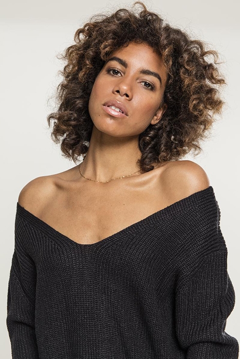 LADIES BACK LACE UP SWEATER BLACK 8