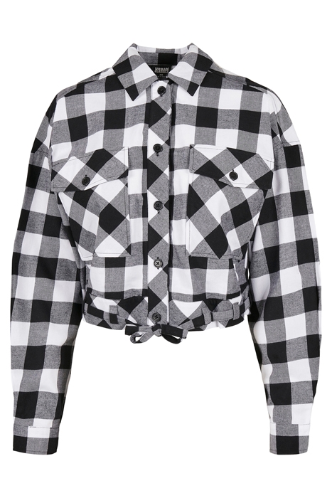 LADIES SHORT OVERSIZED CHECK SHIRT BLACK/WHITE 1