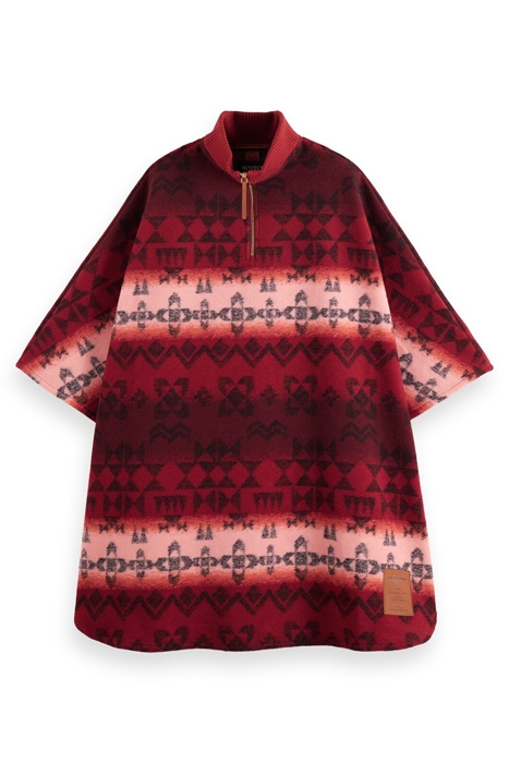 JACQUARD PONCHO WITH AZTEC MOTIF AZTEC BURNT SAFFRON 1