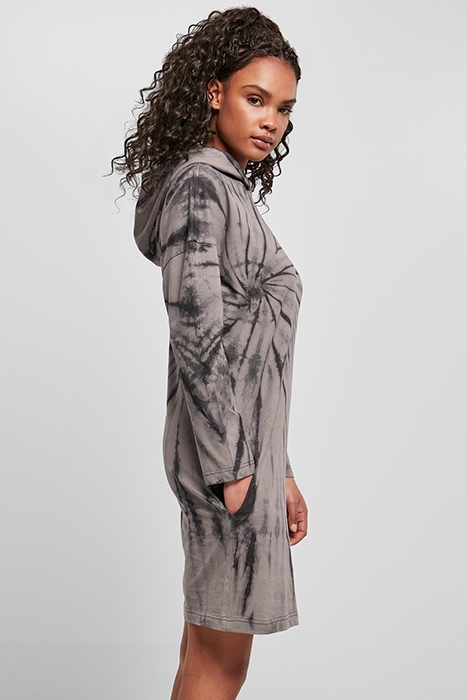LADIES OVERSIZED TIE DYE HOODY DRESS BLACK/ASPHALT 3