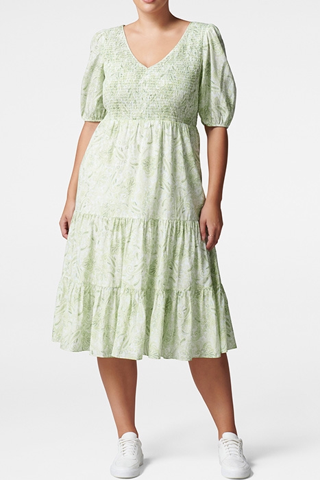 CAROLINA CURVE TIERED MIDI DRESS EVERGREEN PAISLEY 2