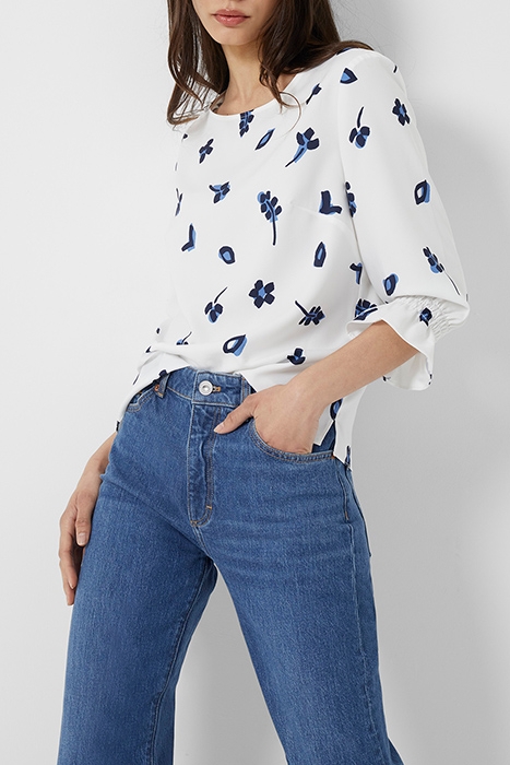 BHELLE CREPE LIGHT 3/4 SLV TOP WINTER WHITE MULTI 1