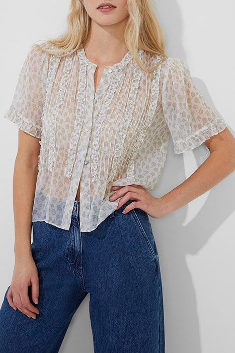 DORIA CRINKLE RUFFLE FRONT TOP SUMMER WHITE MULTI 1