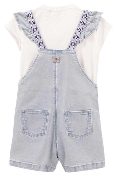 GIRLS’ DENIM SHORT DUNGAREES & WHITE T-SHIRT OUTFIT 2