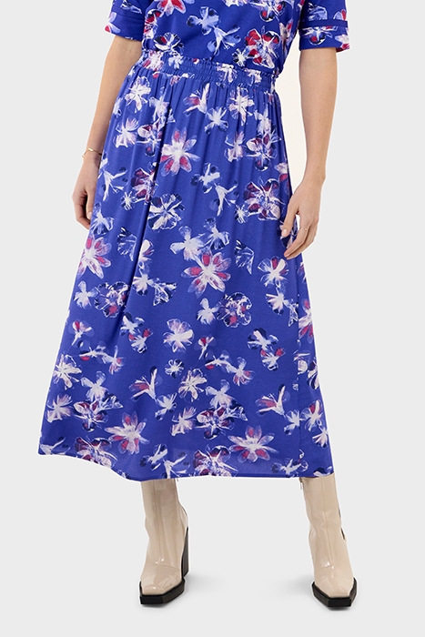 A-LINE FLORAL PRINT SKIRT WITH ELASTIC BAND SPECTRUM BLUE 1
