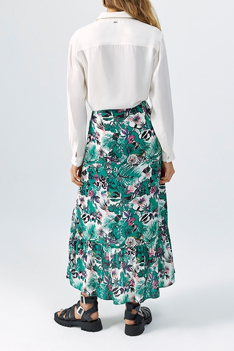 GREEN PLANT PRINT ASYMMETRIC SKIRT 4