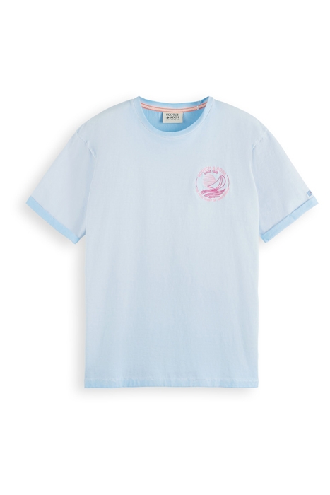 COLD DYE TEE WITH CHEST ARTWORK SEA BLUE 1