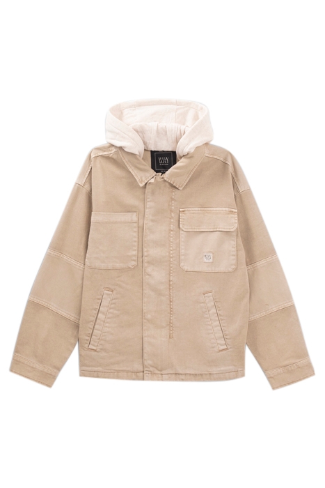 BEIGE DENIM JACKET WITH DETACHABLE HOOD 1