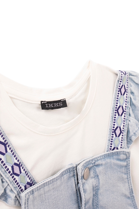 GIRLS’ DENIM SHORT DUNGAREES & WHITE T-SHIRT OUTFIT 6