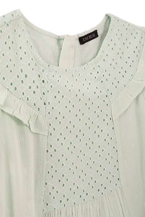 GIRLS’ AQUA GREEN DRESS WITH EYELET EMBROIDERY PANEL 3