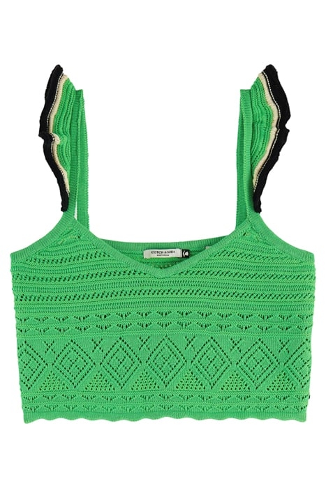POINTELLE CROP KNITTED VEST BRIGHT PARAKEET 1