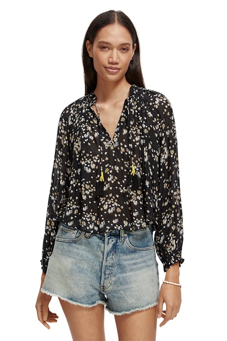 CONTRAST RUFFLE BLOUSE DANDELION BLACK 3
