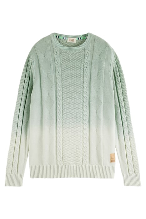 GRADIENT COTTON CABLE KNIT PULLOVER MINT 1