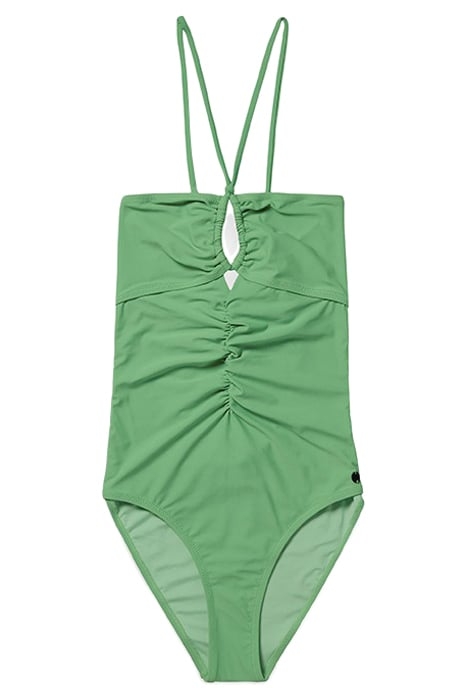 RUCHED FRONT HALTER SWIMSUIT BRIGHT PARAKEET 1