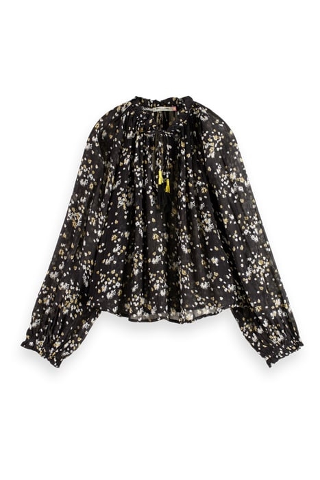 CONTRAST RUFFLE BLOUSE DANDELION BLACK 1