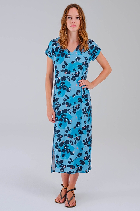 LANGE JURK MET AQUA DOT PRINT BLISSFUL BLUE 1