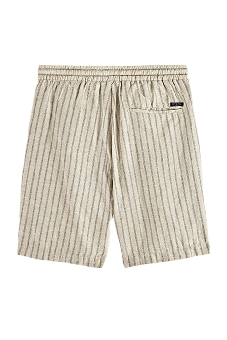 FAVE- PRINTED COTTON/LINEN BERMUDA SHORT SAND/ BLACK STRIPE 2