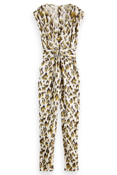 JUMPSUIT WITH KNOTTED BELT BRUSHED IKAT ARMY GREEN 1