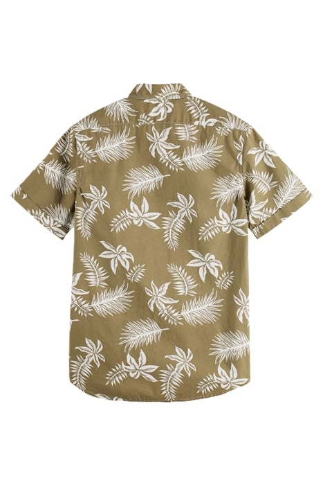 PRINTED & WASHED SHORT SLEEVE POPLIN SHIRT KHAKI LEAF 2