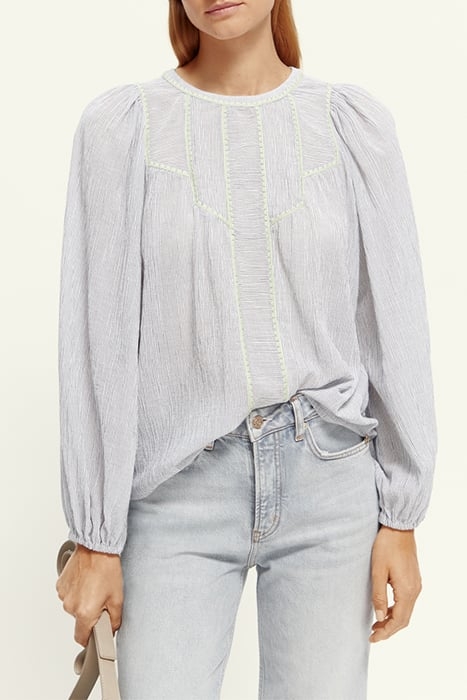 PATCHWORK BIB BLOUSE WITH EMBROIDERY IN ORGANIC COTTON NAVY 2