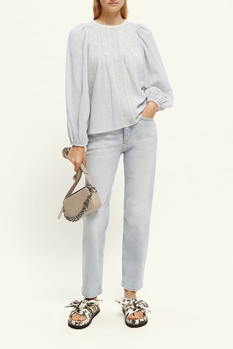 PATCHWORK BIB BLOUSE WITH EMBROIDERY IN ORGANIC COTTON NAVY 4