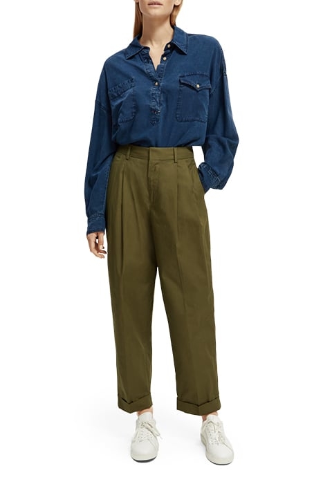 MILA - HIGH RISE TAPERED PLEATED CHINO ARMY GREEN 6