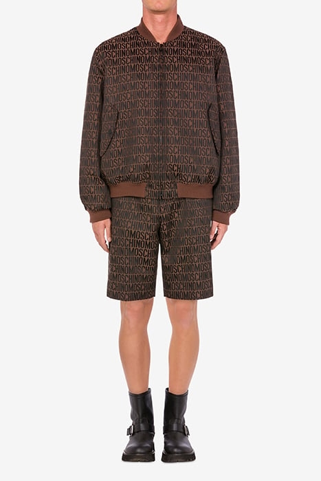 ALLOVER LOGO JACQUARD NYLON BOMBER JACKET DARK BROWN 1