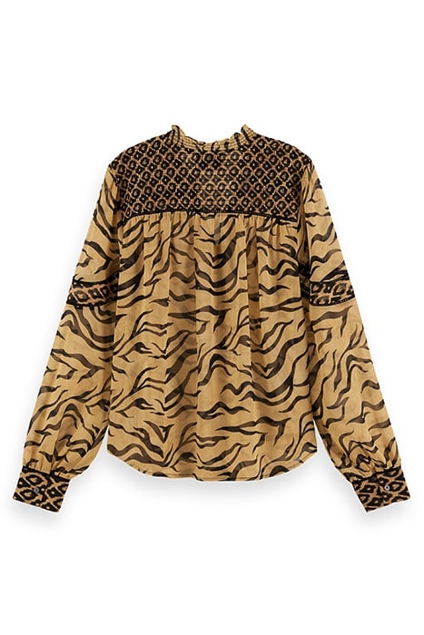 PRINTED SMOCKED SHEER SHIRT COMBO K 2