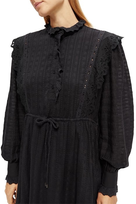 MINI SHIRT DRESS WITH LACE DETAIL IN ORGANIC COTTON BLACK 6