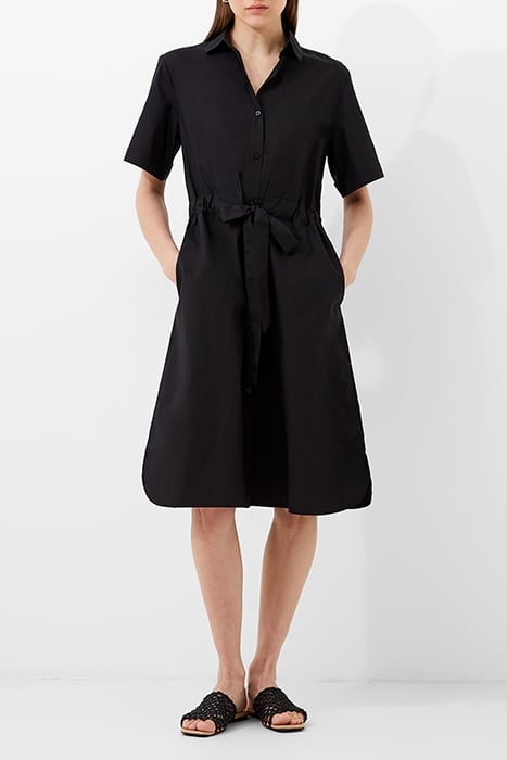 POPLIN TIE SHIRT DRESS MIDI BLACK 1