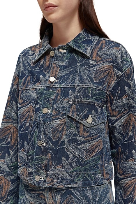 WASHED FLORAL JACQUARD DENIM JACKET WASHED INDIGO 6