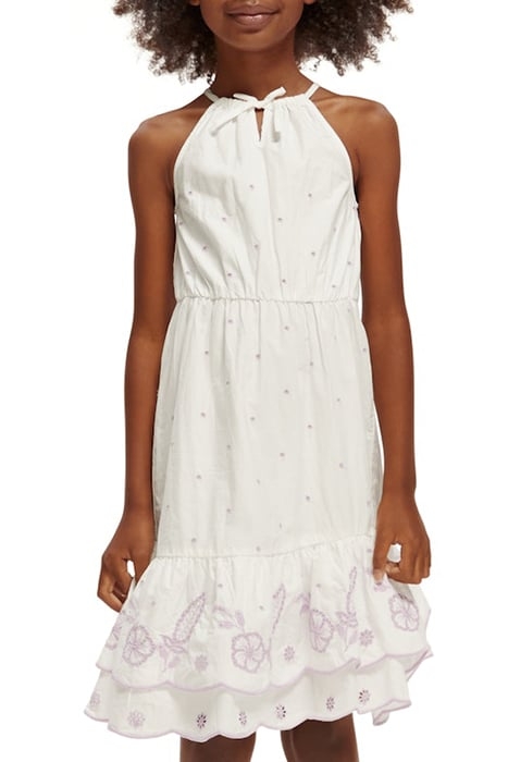 BRODERIE ANGLAISE RUFFLE HEM DRESS OFF WHITE 2