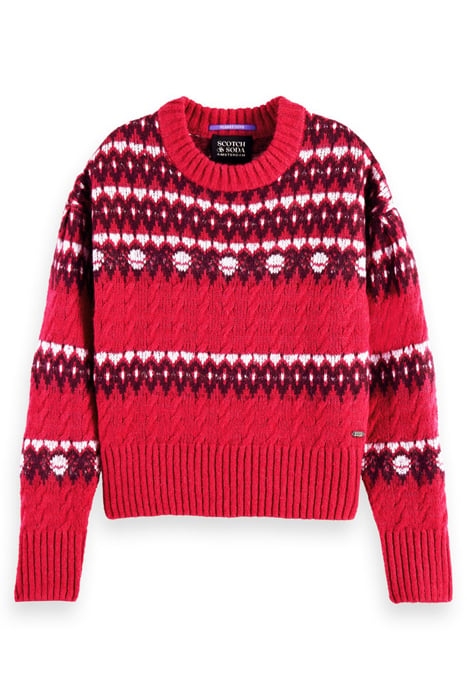 FAIR ISLE KNITTED CABLE PULLOVER COSMIC PINK 1