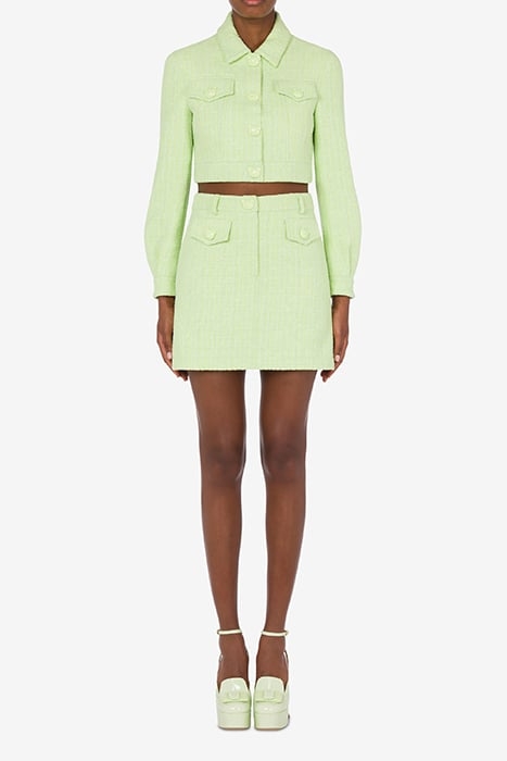 CROPPED JACKET IN TEDDY BUTTONS TWEED GREEN 1