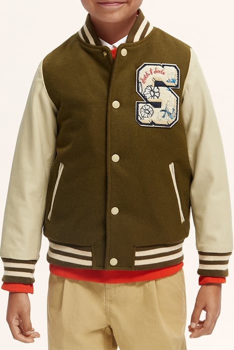 WOOL COLLEGE JACKET WITH LEATHER SLEEVES KHAKI 2