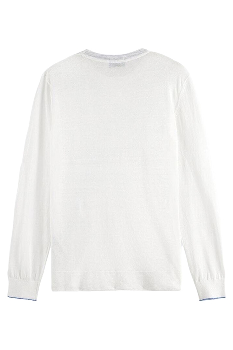 LINEN BLEND CREWNECK PULLOVER WITH FLATLOCK DETAILS WHITE 7
