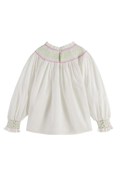 SMOCKED NECKLINE LIGHTWEIGHT COTTON TOP OFF WHITE 8