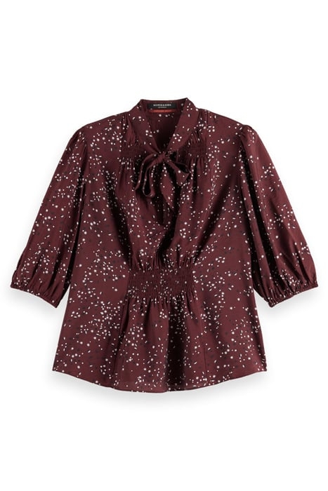 PUFF SLEEVE SMOCKED WAIST TOP MILKY WAY CRIMSON 1