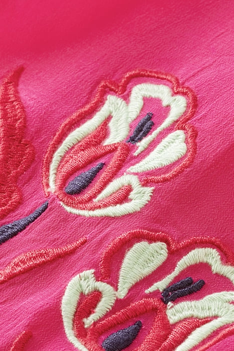 RUCHED WAIST BLOUSE WITH EXTENDED SHOULDER FUCHSIA 6