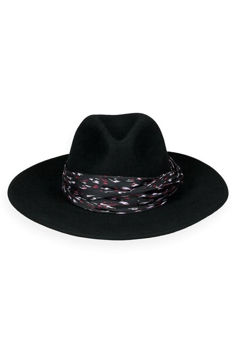 PRINTED SCARF FEDORA HAT BLACK 1