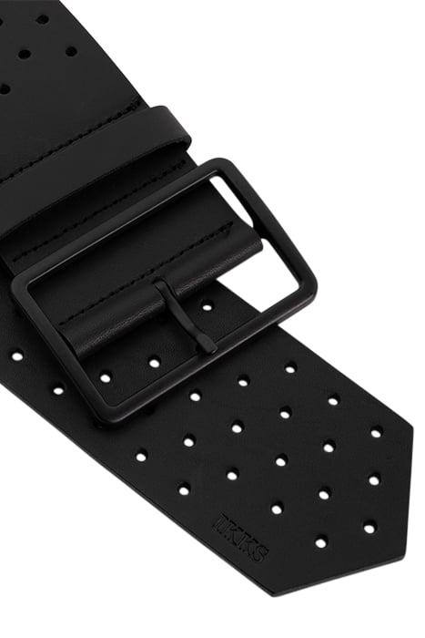 BLACK PERFORATED LEATHER WIDE BELT 4