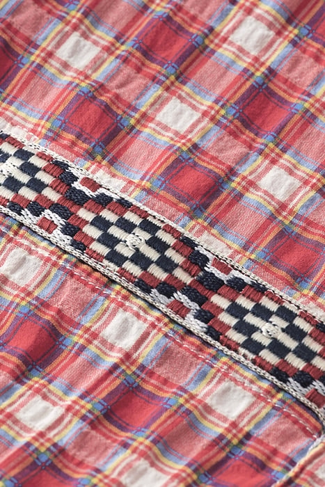 CRINKLE CHECK SHIRT WITH TAPE DETAIL RED CHECK 8