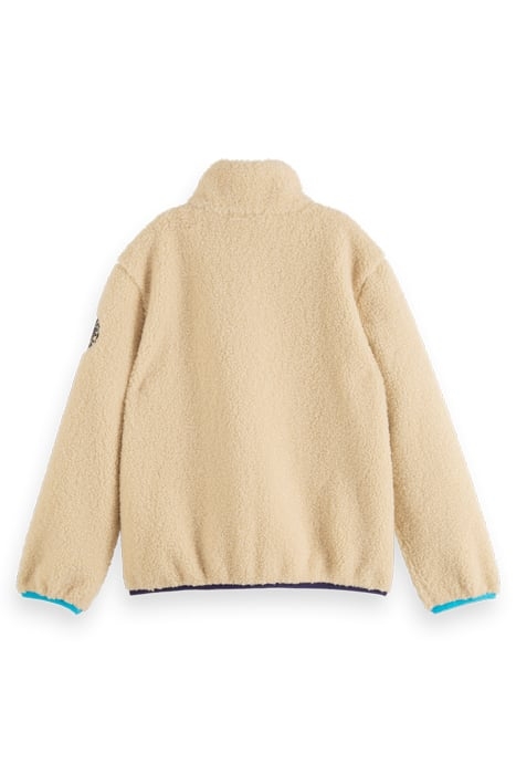 CONTRAST NYLON DETAIL ZIP-THROUGH TEDDY JACKET ECRU 6