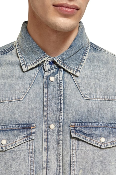 DENIM WESTERN SHIRT WITH DAMAGES AND EMBROIDERED CUFFS INDIG 6
