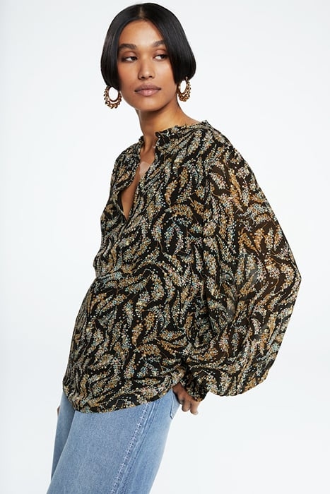 CLIFF RUFFLE TOP BLACK/RATTAN 4