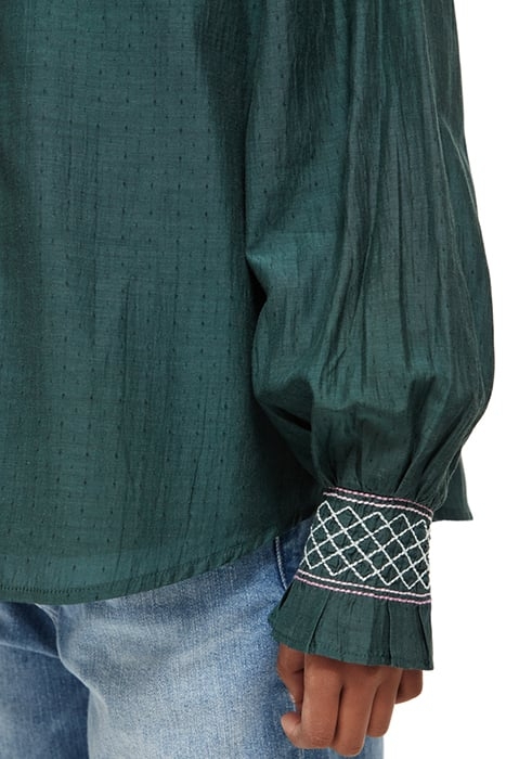 LONG-SLEEVED SMOCKED CUFF SHIRT BOTTLE GREEN 6