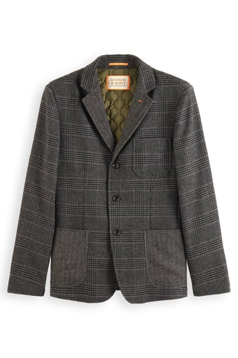 WOOL/ COTTON BLEND SINGLE-BREASTED BLAZER BLACK GREY CHECK 4