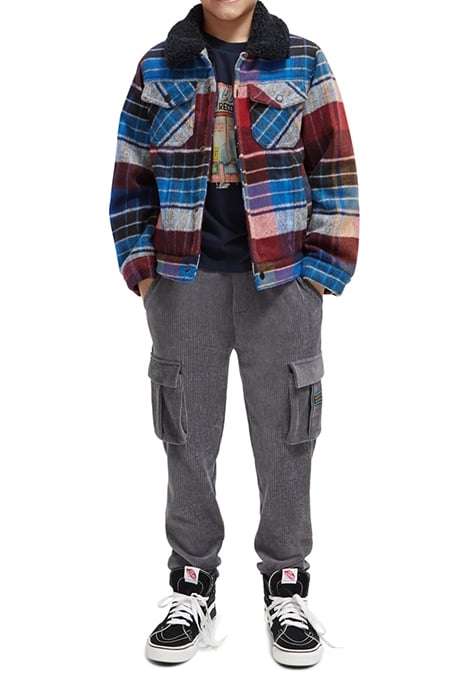 WOOL BLEND CHECK TRUCKER JACKET WITH REPREVE® FILLING BLUE M 3